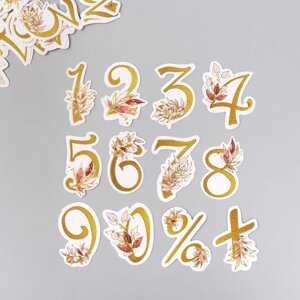Наклейки для творчества 'Цветочные цифры' тиснение золото набор 48 шт 9х7х0,8 см