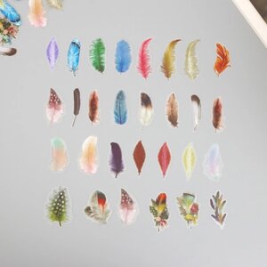 Наклейки для творчества пластик PVC 'Яркие перья' набор 60 шт 10х14 см
