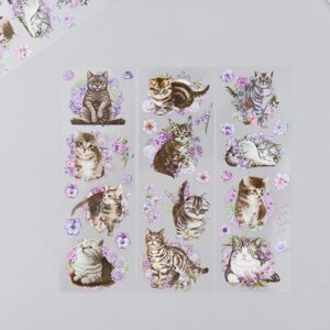 Наклейки для творчества 'Полосатые котики и сиреневые цветы' набор 6 листов 18х6 см