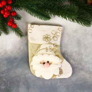 Носок для подарков 'Дед Мороз, цветочный орнамент' 11х16 см, золото