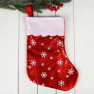 Носок для подарков 'Мерцание' красный со снежинками, 19х38 см, красный