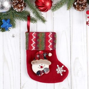 Носок для подарков 'Праздничный уют' Снеговик, 12х15,5 см, красный