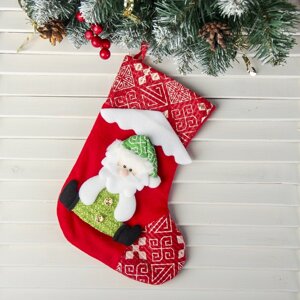 Носок для подарков 'Снежный дом' Дед Мороз, 19х26 см, красный