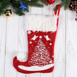 Носок для подарков 'Волшебство' ёлочка, 18х25 см, бело-красный