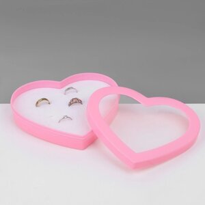 Органайзер для украшений 'Шкатулка сердце' 36 мест, пластик, 14x15,5x2 см, цвет розовый