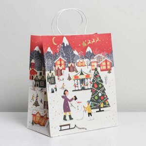 Пакет подарочный крафтовый 'Праздничный городок'28 x 32 x 15 см