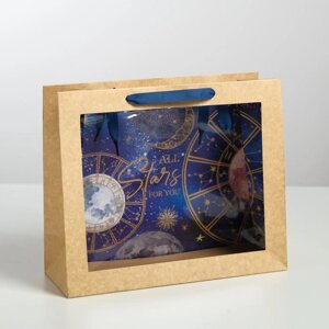 Пакет подарочный крафтовый с пластиковым окном, упаковка, Stars'31 х 26 х 11 см