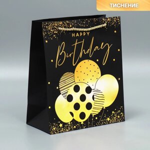 Пакет подарочный, упаковка, Happy Birthday' чёрный крафт, 23 х 27 х 11,5 см