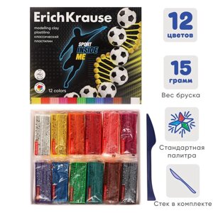 Пластилин со стеком 12 цветов, 180 г, ErichKrause 'Sport DNA'в картонной упаковке