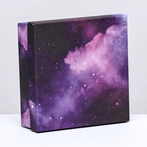 Подарочная коробка квадратная 'Космос'13,5 х 13,5 х 5 см