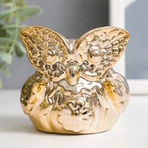 Подсвечник керамика на 1 свечу 'Совёнок с ромашкой' золото 7х7х6,5 см
