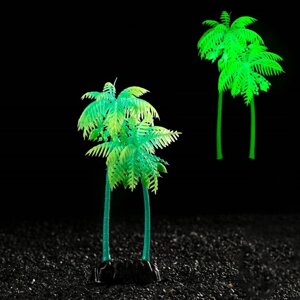 Растение искусственное аквариумное 'Пальма'светящееся, 18 см, зелёное