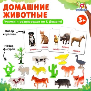 Развивающий набор фигурок для детей 'Домашние животные' с карточками, по методике Домана