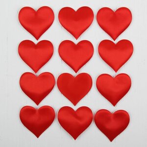 Сердечки декоративные, набор 12 шт., размер 1 шт 6,5x5 см, цвет красный