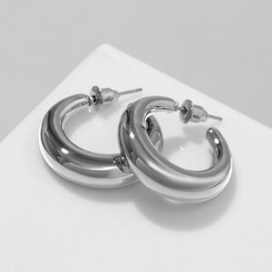 Серьги-кольца 'Линия' объемная, цвет серебро, d2,5 см