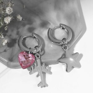 Серьги со съёмным элементом 'Трансформер' путешествие, цвет красно-розовый в серебре