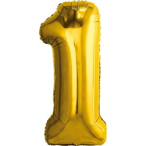 Шар фольгированный 32'Цифра 1'цвет золотой