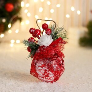 Шар пластик декор 'Блеск рождества' поталь, 8х12 см, бело-красный
