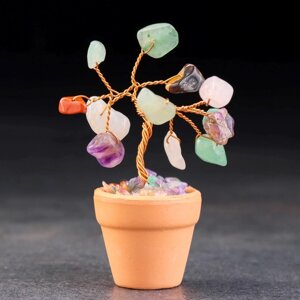 Сувенир в горшочке 'Дерево жизни. Самоцветы'натуральный камень, 9 х 3,5 см