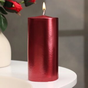 Свеча - цилиндр парафиновая, лакированная, красный металлик, 5,6x12 см