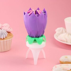 Свеча для торта музыкальная 'Тюльпан'крутящаяся, фиолетовая, 14,5x6 см