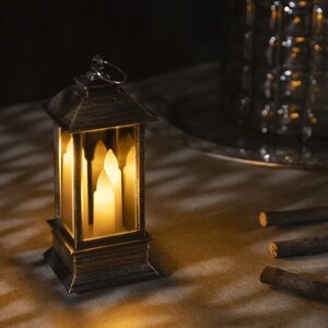 Светодиодная фигура 'Бронзовый фонарь со свечками' 5.5 x 13 x 5.5 см, пластик, батарейки AG13х3, свечение тёплое белое