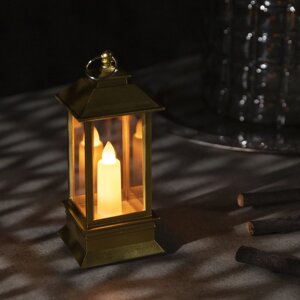Светодиодная фигура 'Золотистый фонарь со свечкой' 5.5 x 13 x 5.5 см, пластик, батарейки AG13х3, свечение тёплое белое