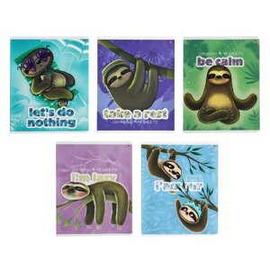 Тетрадь 48 листов в клетку 'Карибские ленивцы'обложка мелованный картон, матовая ламинация Soft Touch, МИКС