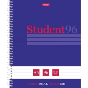 Тетрадь 96 листов в линейку на гребне 'Студенту. Синяя'обложка мелованный картон, матовая ламинация, тиснение, блок