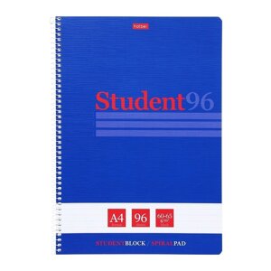 Тетрадь A4, 96 листов в линейку на гребне 'Студенту синяя'обложка мелованный картон, матовая ламинация, тиснение,