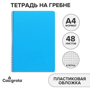 Тетрадь на гребне A4 48 листов в клетку 'Голубая'пластиковая обложка, блок офсет