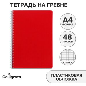 Тетрадь на гребне A4 48 листов в клетку 'Красная'пластиковая обложка, блок офсет