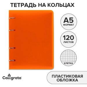 Тетрадь на кольцах, в клетку, 120 листов 'Оранжевая'пластиковая обложка, блок офсет