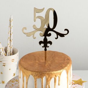 Топпер для торта '50'13x18 см, цвет золото
