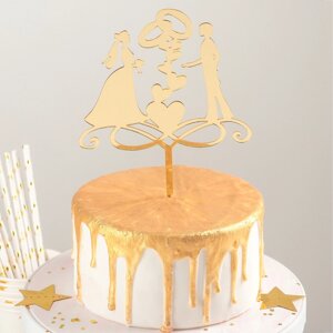 Топпер для торта 'Обручальные кольца'13x18 см, цвет золото