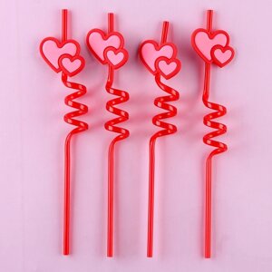 Трубочки для коктейля пластиковые 'Сердца'в наборе 4 штуки