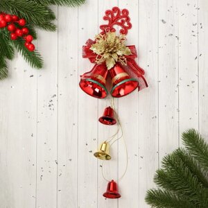 Украшение новогоднее 'Уютная сказка' колокольчики олень с узорными рогами, 11х30 см, красный 96927