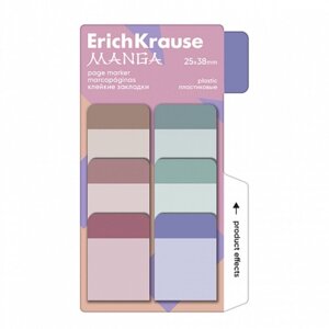 Закладки с клеевым краем пластиковые 25X38 мм, ErichKrause 'Manga'60 листов 6 цветов