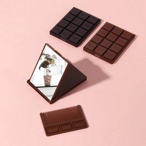 Зеркало складное 'Шоколадное чудо'с расчёской, 8,5 x 6 см, цвет МИКС
