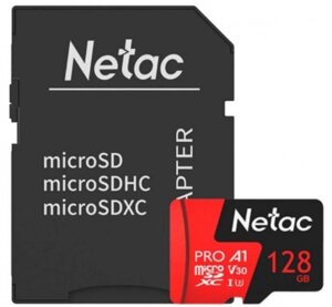Карта памяти MicroSD 128GB Class 10 V30/A1 Netac NT02P500PRO-128G-R с адаптером