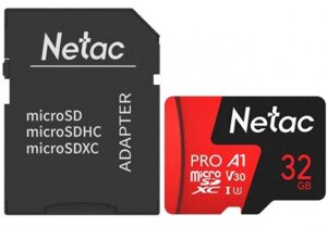 Карта памяти MicroSD 32GB Class 10 V10/A1 Netac NT02P500PRO-032G-R с адаптером