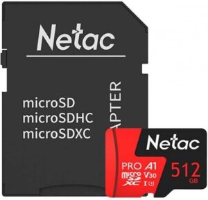 Карта памяти MicroSD 512GB Class 10 V30/A1 Netac NT02P500PRO-512G-R с адаптером