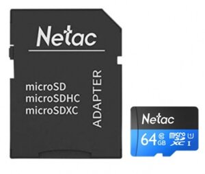 Карта памяти MicroSD 64GB Class 10 U1 Netac P500 NT02P500STN-064G-R с адаптером SD