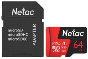 Карта памяти MicroSD 64GB Class 10 V30/A1 Netac NT02P500PRO-064G-R с адаптером