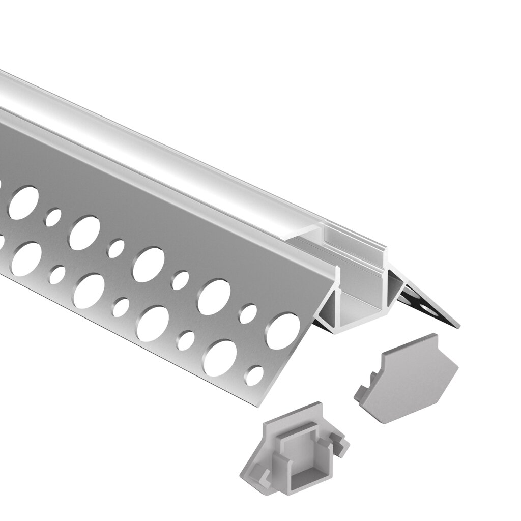 Комплект профиля Geniled для светодиодной ленты встраиваемый под шпаклевку "внешний угол" 51х23х2000 с заглушками и от компании ТОО Alfaopt KZ - фото 1