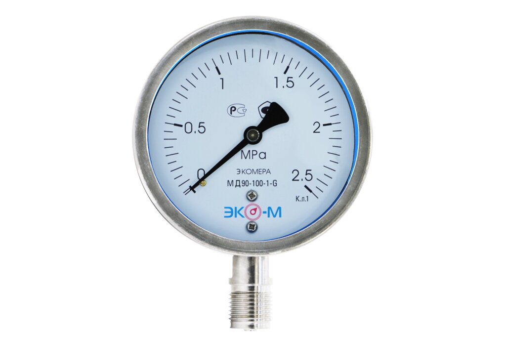 Манометр коррозионностойкий ЭКОМЕРА МД90-100мм 0..2,5 МПа M20*1.5 (Гидрозаполненный) от компании ТОО Alfaopt KZ - фото 1