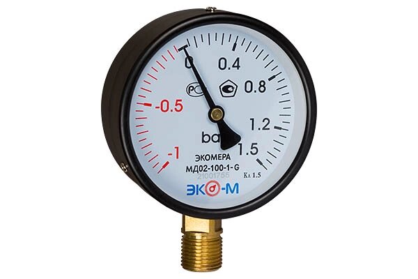 Манометр (Вакуумметр) Экомера МД02-100мм -1…1,5бар G1\2 от компании ТОО Alfaopt KZ - фото 1