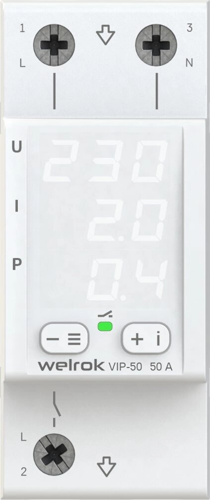 Многофункциональное реле напряжения с контролем тока и мощности Welrok VIP-50 от компании ТОО Alfaopt KZ - фото 1