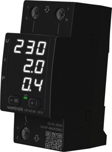Многофункциональное реле напряжения с контролем тока и мощности Welrok VIP-63 bk