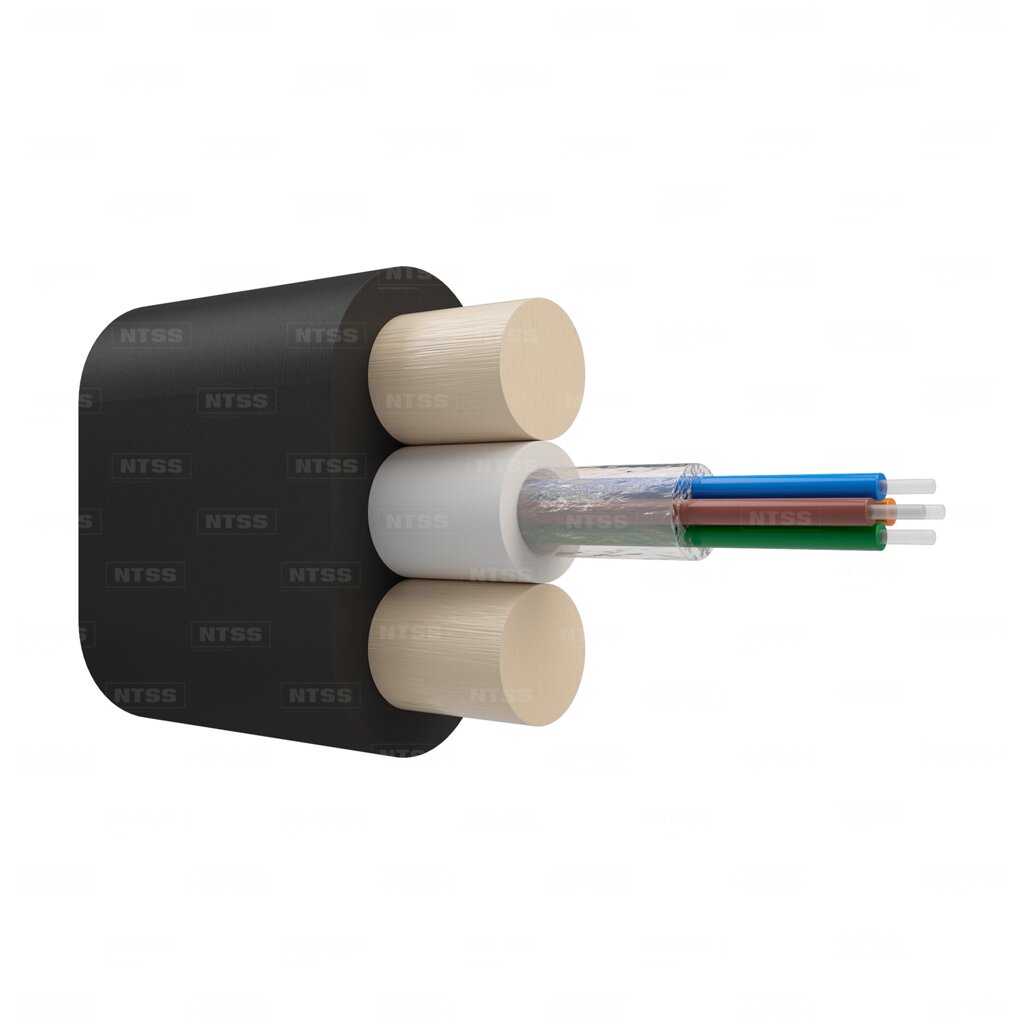 Оптический кабель NTSS Дроп-плоский, G. 657. A1, 4 волокна, центральная трубка, стеклопрутки, полиэтилен, 3кН от компании ТОО Alfaopt KZ - фото 1